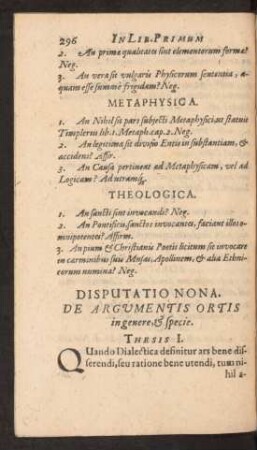 Disputatio Nona. De Argumentis Ortis in genere, & specie.