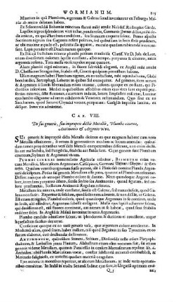 Cap. VIII. De sui generis, seu improprie dictis Metallis, Plumbo cinereo, Antimonio & Argento vivo