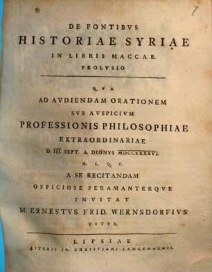 De fontibvs historiae Syriae in libris Maccab. prolvsio