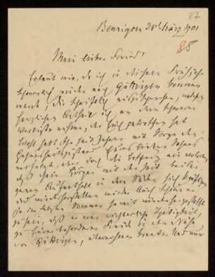 97: Brief von Rudolf von Bennigsen an Gottlieb Planck, Bennigsen, 28.3.1901