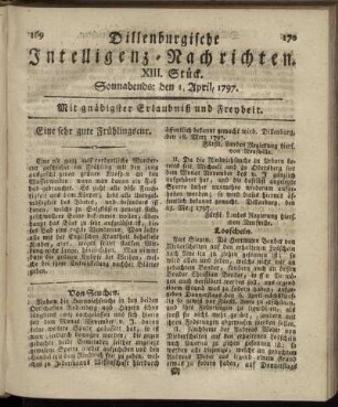 XIII.Stück. Sonnabends: den 1. April 1797.