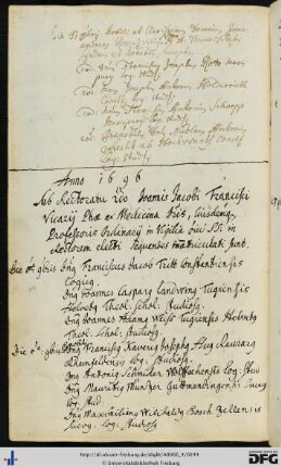 [fol. 121] Rektorat Johann Jakob Franz Vicari 1696/97