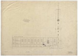 Gsaenger, Gustav; Erlangen - Süd (Bayern); Ev. Matthäus Kirche, Pfarrhaus und Gemeindesaal - Ausführung (Längsschnitt)