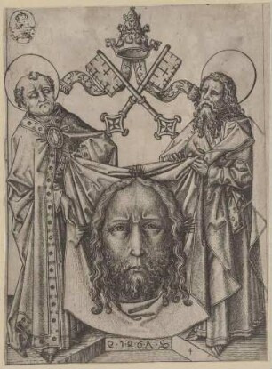 Das heilige Schweißtuch, vom den Heiligen Petrus und Paulus gehalten)