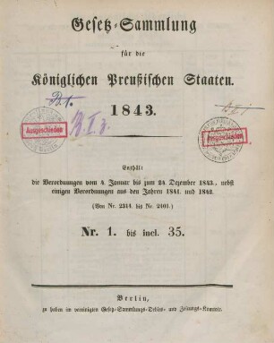 1843: Gesetzsammlung für die Königlich-Preußischen Staaten