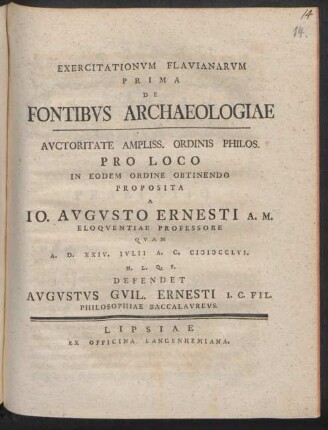 Exercitationvm Flavianarvm Prima De Fontibvs Archaeologiae