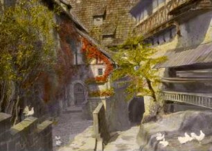 Eisenach, Wartburg. Vorhof mit Torfahrt und Ritterhaus mit Taubenschlag