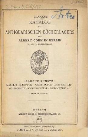 ...Catalog des antiquarischen Bücherlagers von Albert Cohn : [Auch m. franz. Tit.], 187