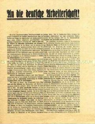 An die deutsche Arbeiterschaft - Sozialdemokratisches Flugblatt zum "Gesetz über den Vaterländischen Hilfsdienst"