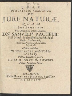 Dissertatio Academica De Iure Naturae