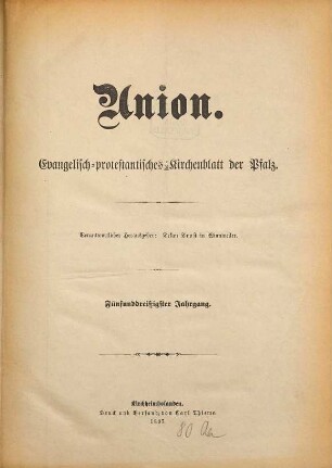 Union : evangelisch-protestantisches Kirchenblatt der Pfalz, 35. 1897