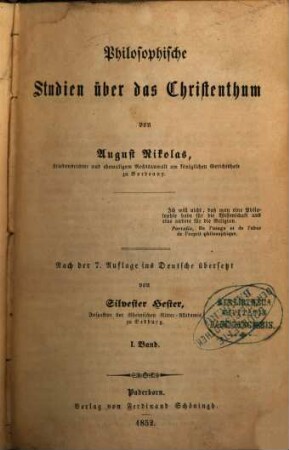 Philosophische Studien über das Christenthum, 1
