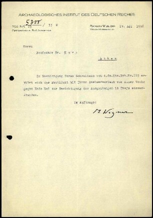 M. Wegner an G. Karo