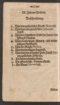 M. Johann Prätorii. Beschreibung.