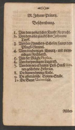 M. Johann Prätorii. Beschreibung.