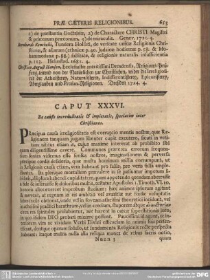 Caput XXXVI. De causis incredulitatis & impietatis, speciatim Inter Christianos
