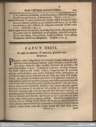 Caput XXXVI. De causis incredulitatis & impietatis, speciatim Inter Christianos