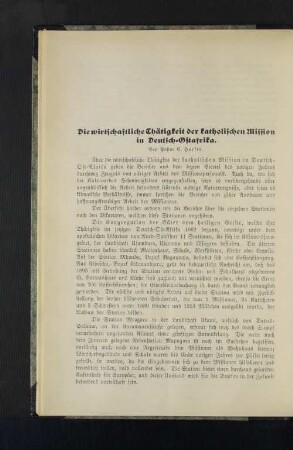 Die wirtschaftliche Thätigkeit der katholischen Mission in Deutsch-Ostafrika.