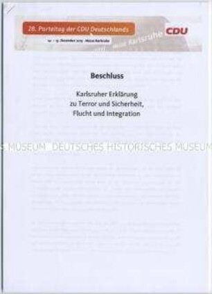 Informationsmaterial der CDU vom 28. Parteitag im Dezember 2015 zur Asyl- und Flüchtlingspolitik