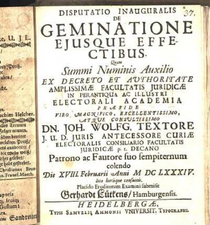 Disputatio Inauguralis De Geminatione Ejusque Effectibus