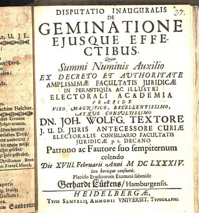 Disputatio Inauguralis De Geminatione Ejusque Effectibus