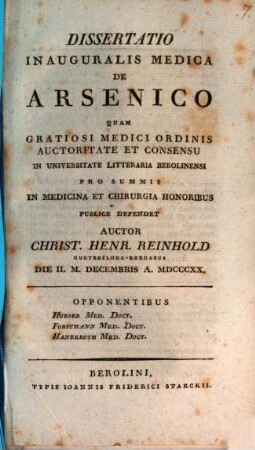 De arsenico : diss. inaug. med.