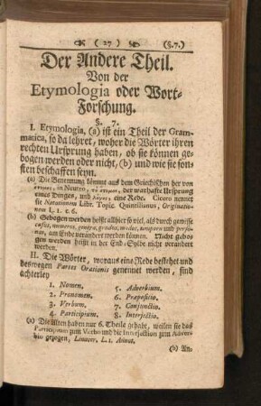 Der Andere Theil. Von der Etymologia oder Wort-Forschung