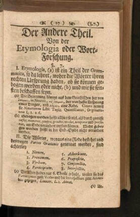 Der Andere Theil. Von der Etymologia oder Wort-Forschung