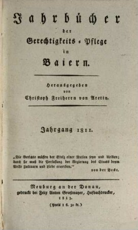 Jahrbücher der Gerechtigkeitspflege in Baiern, 1811 (1813)
