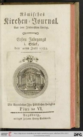Römisches Kirchen-Journal. Aus dem Italienischen uebersetzt