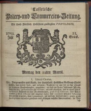11. Stueck, Montag den 12ten Martii 1759