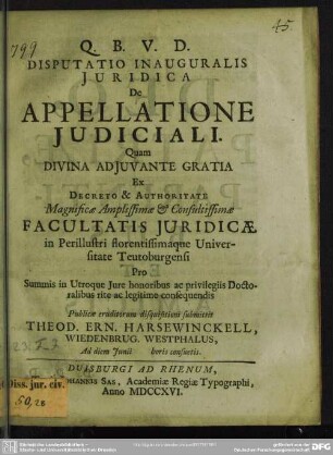 Disputatio Inauguralis Iuridica De Appellatione Iudiciali