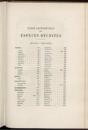 Table Alphabetique Des Especes Decrites