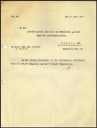 Schreiben (Durchschlag); W. Wrede an Büro der ZD (Quittungen)