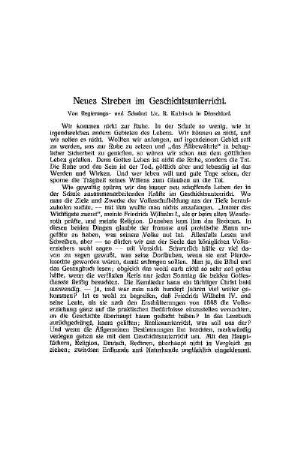 Neues Streben im Geschichtsunterricht