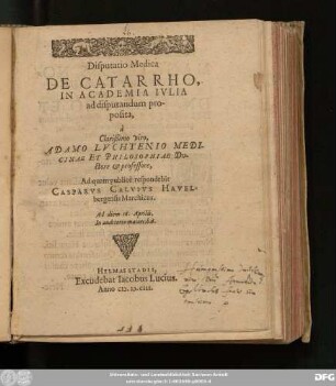Disputatio Medica De Catarrho