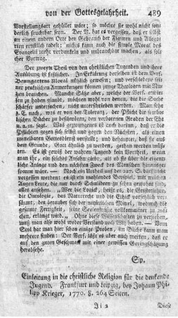 Einleitung in die christliche Religion für die denkende Jugend.