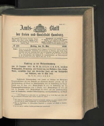 No. 121, 26. Mai 1916