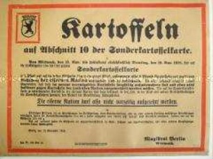 Bekanntmachung zur Abgabe von Kartoffeln auf die Abschnitte 10 der Kartoffelkarte