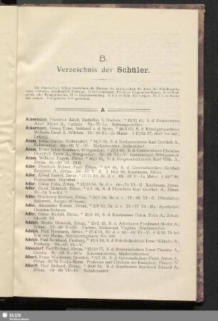B. Verzeichnis der Schüler