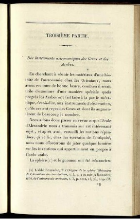 Troisième Partie. Des instruments astronomiques des Grecs et des Arabes.