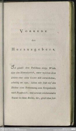 Vorrede des Herausgebers
