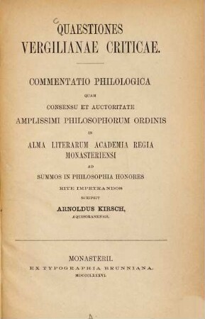 Quaestiones Vergilianae criticae : Commentatio philologica
