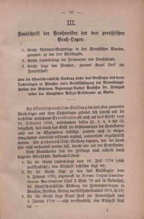 III. Denkschrift der Großmeister der drei preußischen Groß-Logen