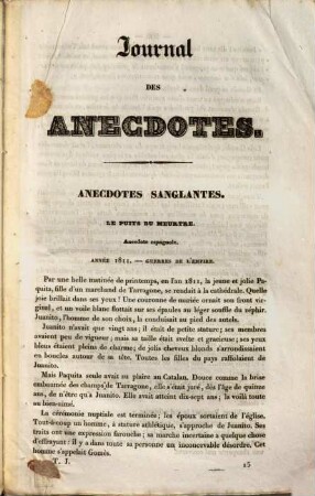 Journal des anecdotes anciennes, modernes et contemporaines, 1. 1833/34, Livr. 6
