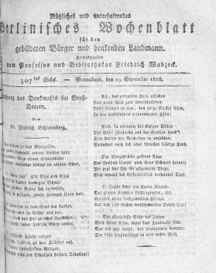 507tes Stück, Sonnabend den 19. September 1818