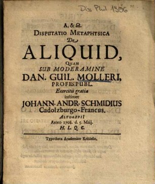 Disputatio Metaphysica De Aliquid