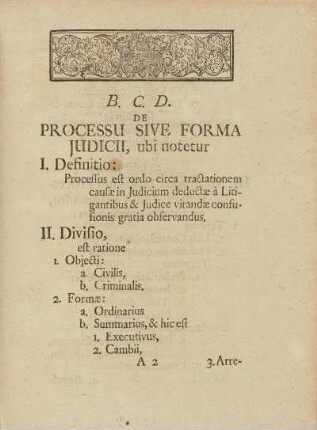 B. C. D. De Processu Sive Forma Judicii, ubi notetur