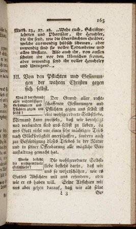 III. Von den Pflichten und Gesinnungen der wahren Christen gegen sich selbst.
