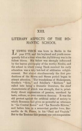 XIII. Literary aspects of the romantic school